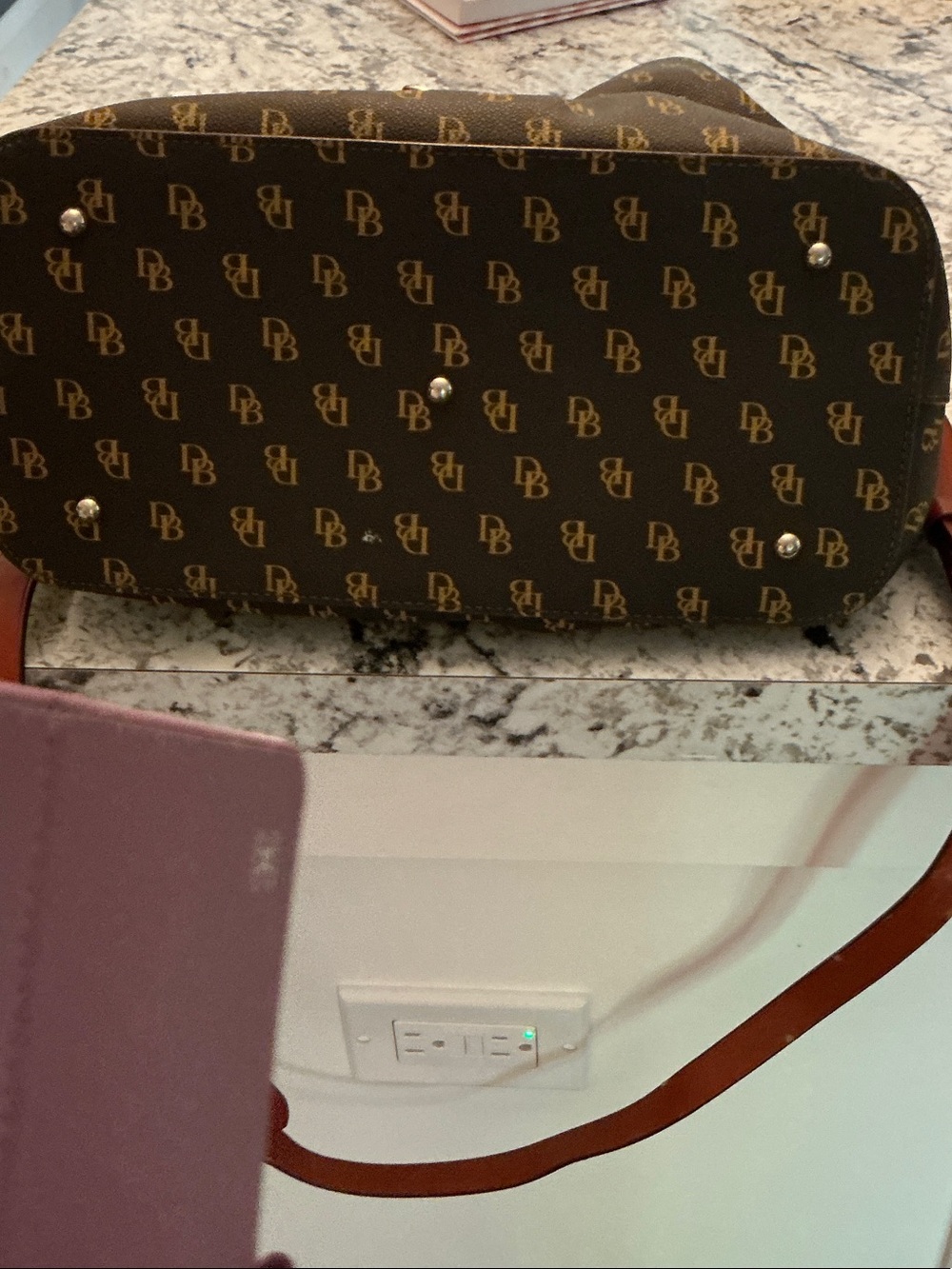 Dooney & Bourke Brown Logo Shoulder Bag with Tan Trim - Picture 4 of 5